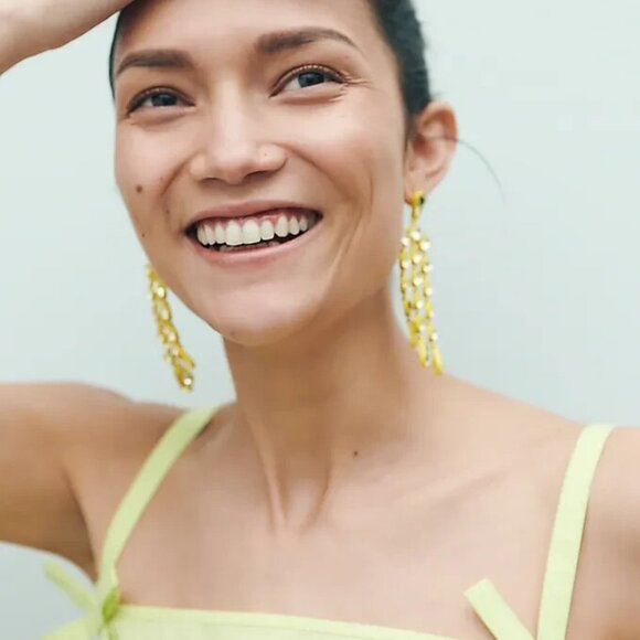 J.CREW Sparkly waterfall earrings new with tag yellow nwt - Picture 2 of 3